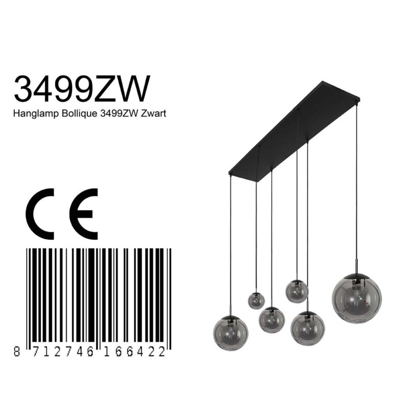 Hanglamp Bollique New 3499ZW Zwart 6 lichts E27 - Afbeelding 8