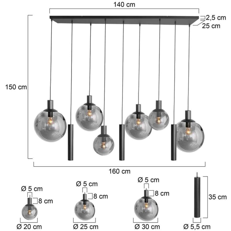 Pendant lamp Bollique New 3798ZW Black 9 lights of which 3 tubes - Image 6