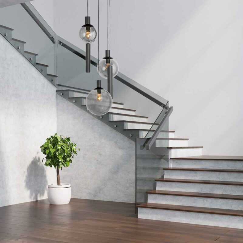 Hanglamp Bollique New 3800ZW Zwart 3 bollen 2 kokers - Afbeelding 3