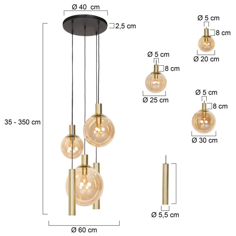 Suspension Bollique New 3801ME Laiton 5 lumières dont 2 tubes - Image 7