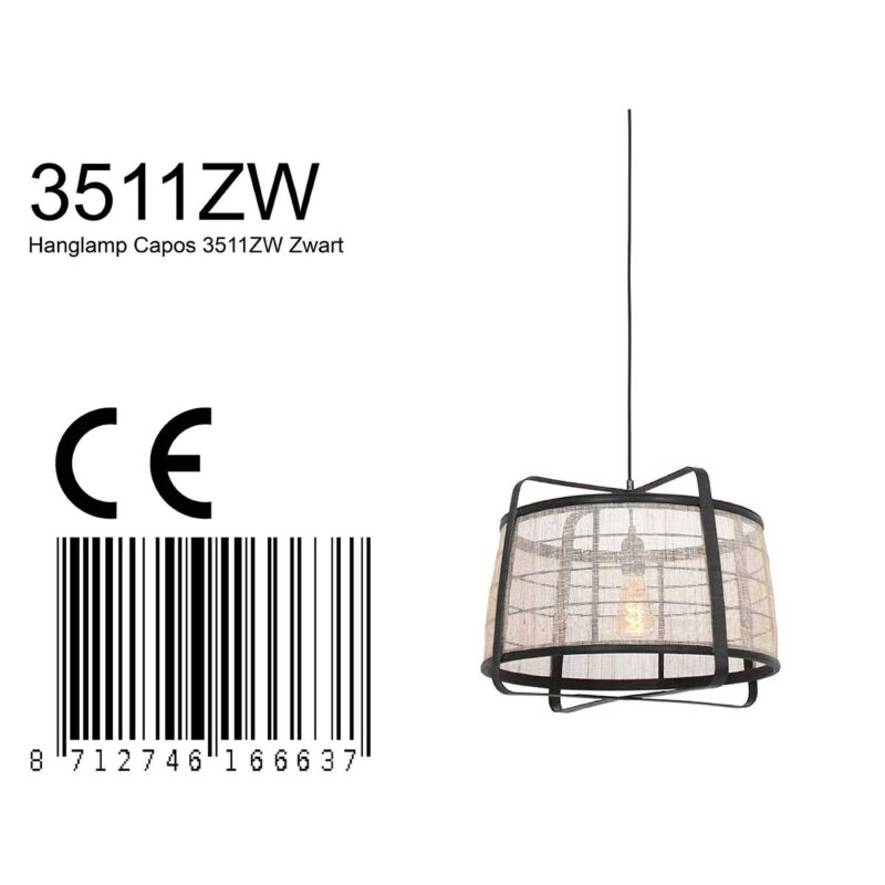 Hanglamp Capos 3511ZW zwart met jutte E27 fitting - Afbeelding 8