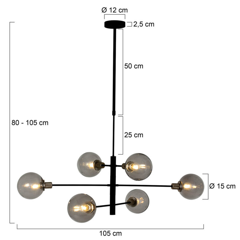 Hanglamp Constellation 2709ZW Zwart draaibaar E14 fitting - Afbeelding 7