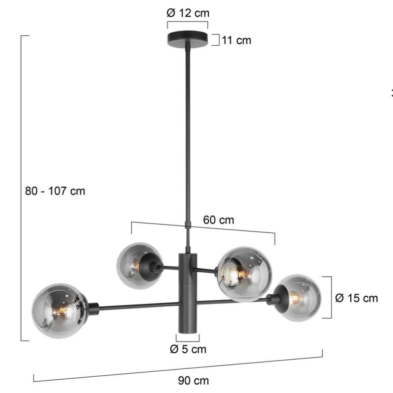 Hanglamp Constellation 3804ZW Zwart met onderlicht - Afbeelding 8