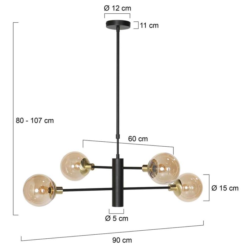 Hanglamp Constellation 3805ME amber bollen met onder licht - Afbeelding 8