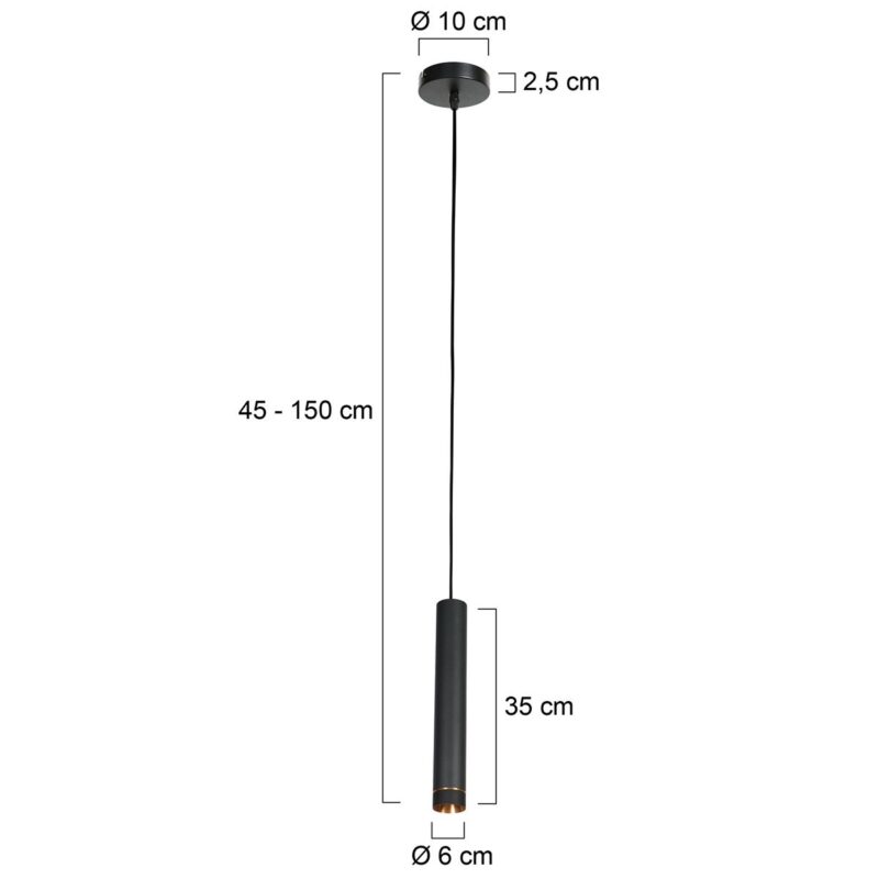 Hanglamp DownLume 4215ZW – Slanke zwarte blikvanger met gouden detail - Afbeelding 6