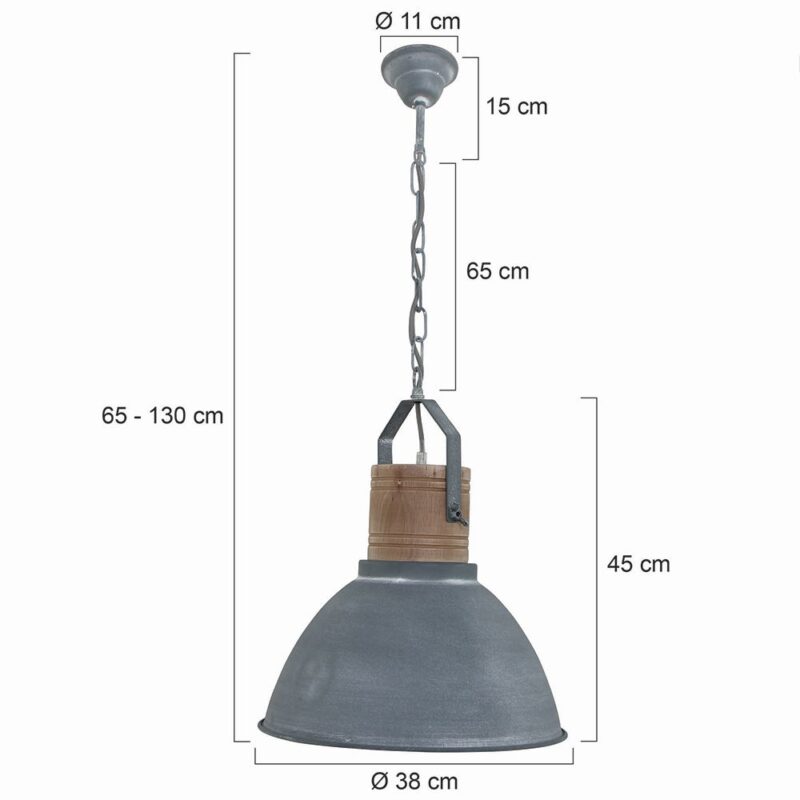 Hanglamp Emile grijs met hout 7781GR - rond 38cm - Afbeelding 6