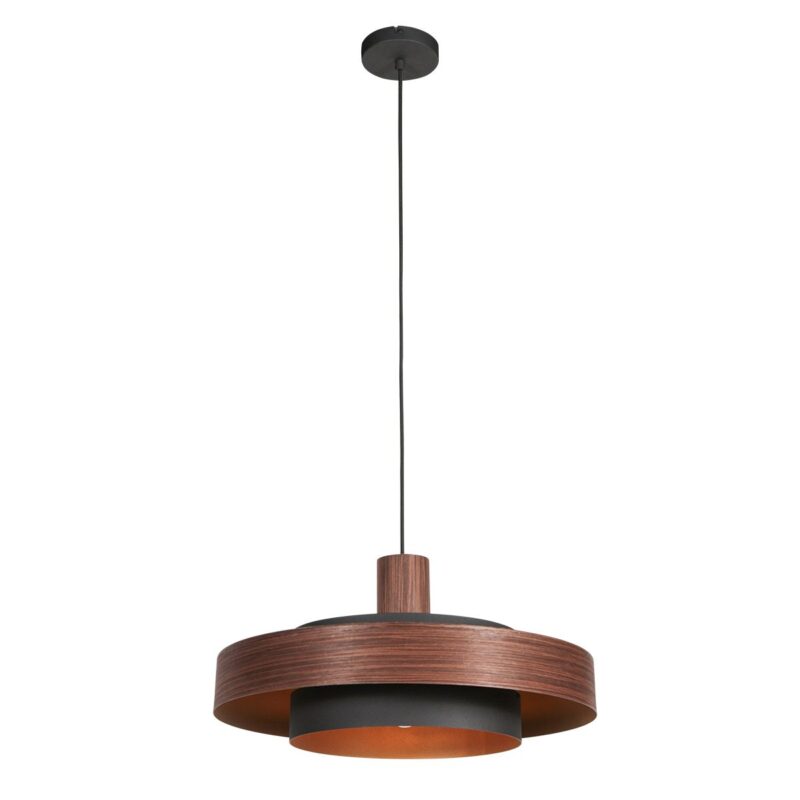Hanglamp Flinter 3329E Stijlvol Houtmotief met Warme Gouden Binnenkant - Afbeelding 2