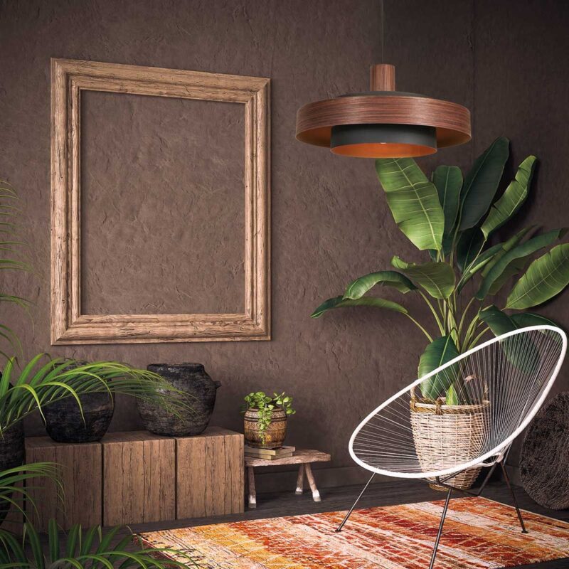 Hanglamp Flinter 3329E Stijlvol Houtmotief met Warme Gouden Binnenkant - Afbeelding 3