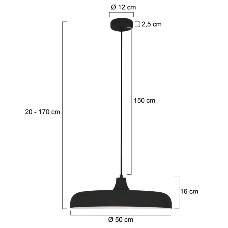 Hanglamp Krisip 2677ZW Zwart met E27 fitting aan stoffen snoer - Afbeelding 6