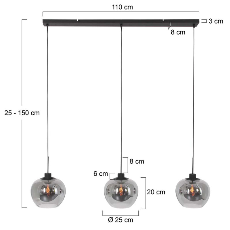 Hanglamp Lotus 1898ZW Zwart 3 lichts E27 fitting - Afbeelding 6
