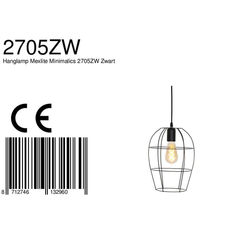 Lámpara colgante Minimalics 2705ZW Negra – Diseño abierto y elegante con casquillo E27 - Imagen 8