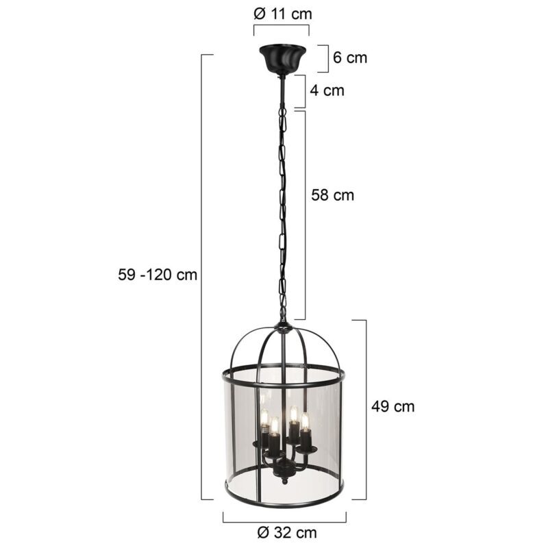 Hanglamp Pimpernel 5972ZW Zwart Ø25 4 x een E14 fitting - Afbeelding 7
