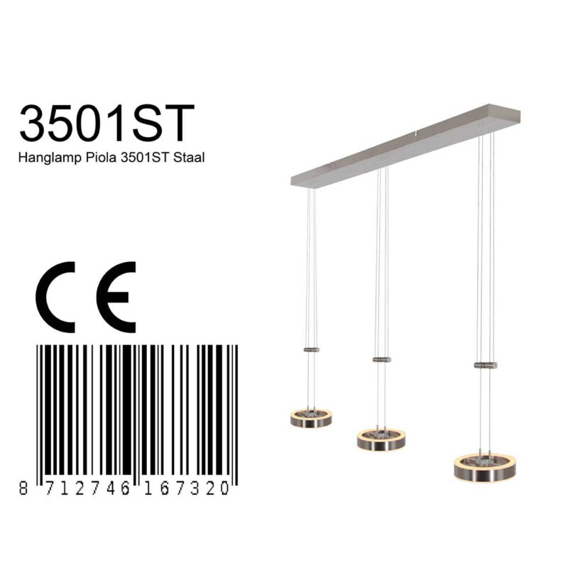 Hanglamp Piola 3501ST Staal 3 lichts - Afbeelding 7