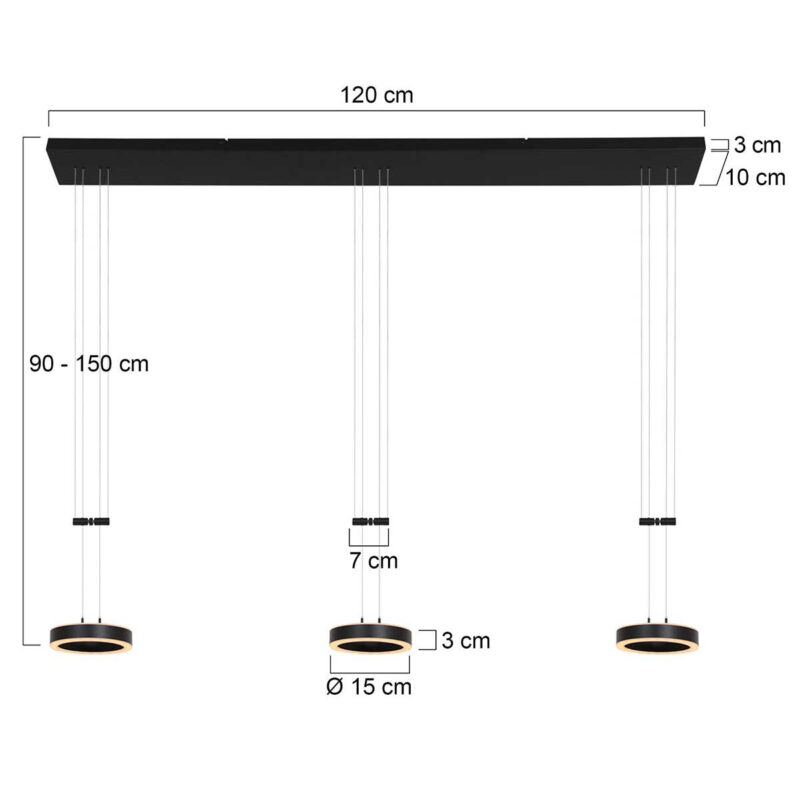 Hanglamp Piola 3501ZW Zwart 3 lichts - Afbeelding 7