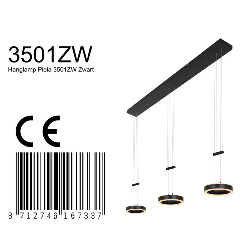 Hanglamp Piola 3501ZW Zwart 3 lichts - Afbeelding 8