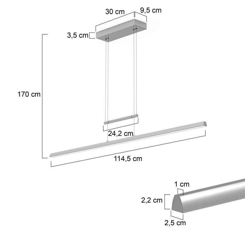 Hanglamp Profilo 3317ST Staal 115cm breed 1700 lumen - Afbeelding 7