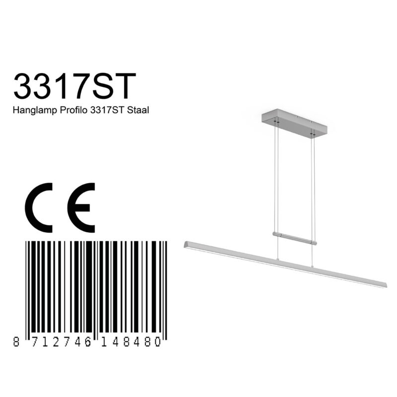 Hanglamp Profilo 3317ST Staal 115cm breed 1700 lumen - Afbeelding 8