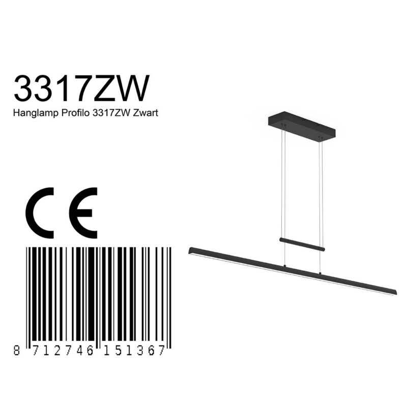 Hanglamp Profilo 3317ZW Zwart 115cm breed 1700 lumen - Afbeelding 8