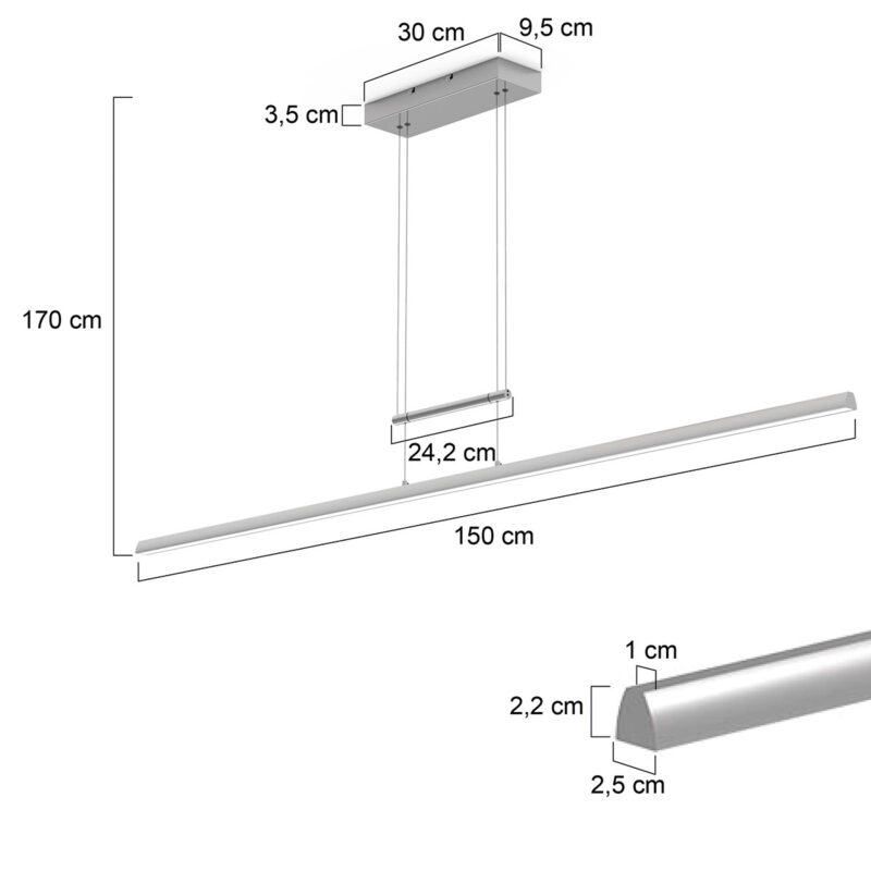 Hanglamp Profilo 3318ST Staal 150 cm breed 2100 lumen - Afbeelding 7