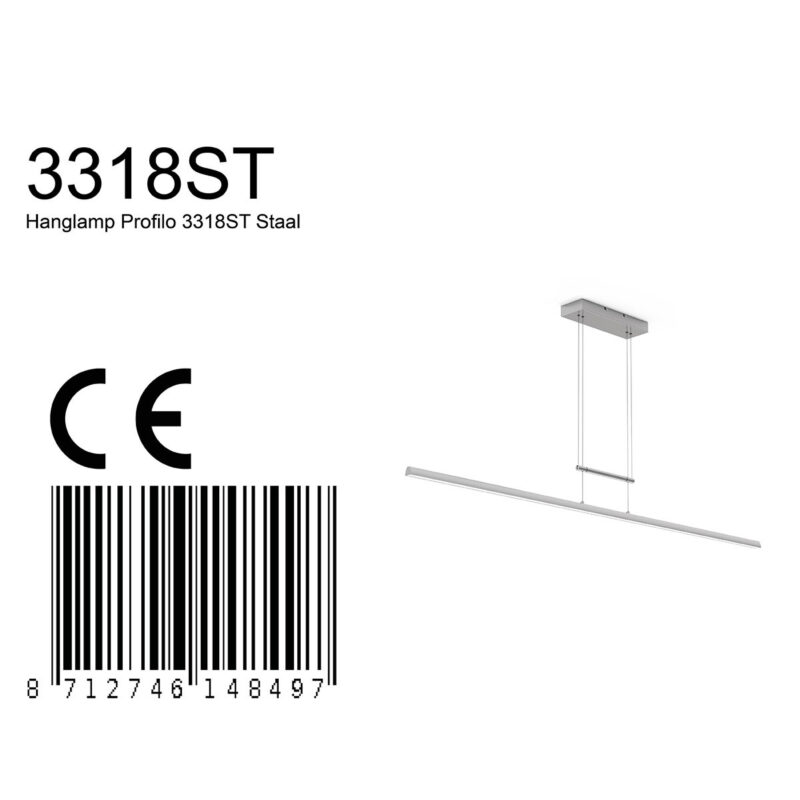 Hanglamp Profilo 3318ST Staal 150 cm breed 2100 lumen - Afbeelding 8
