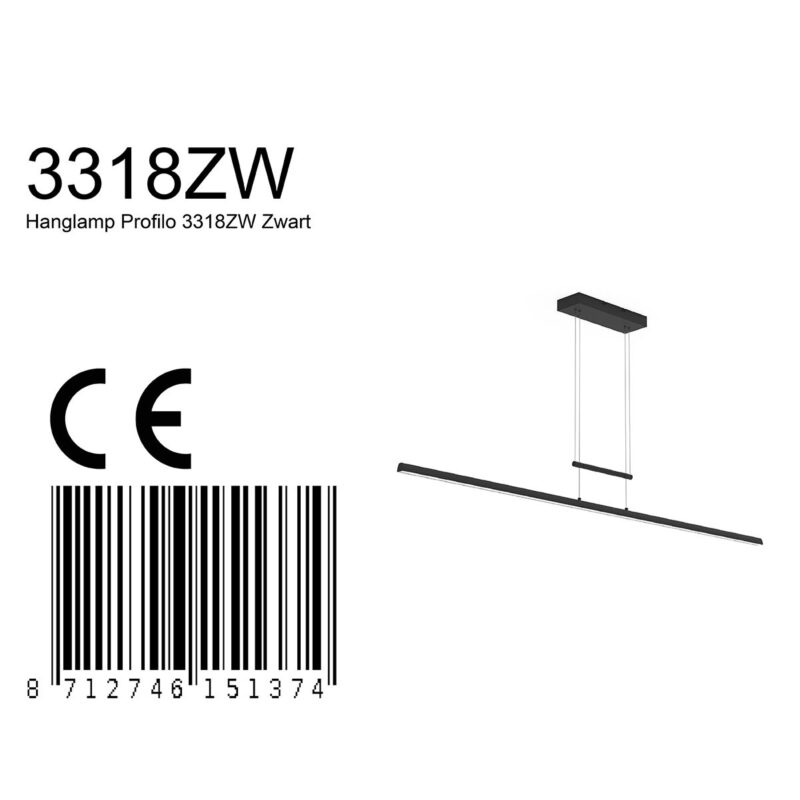Hanglamp Profilo 3318ZW Zwart 150 cm breed 2100 lumen - Afbeelding 8