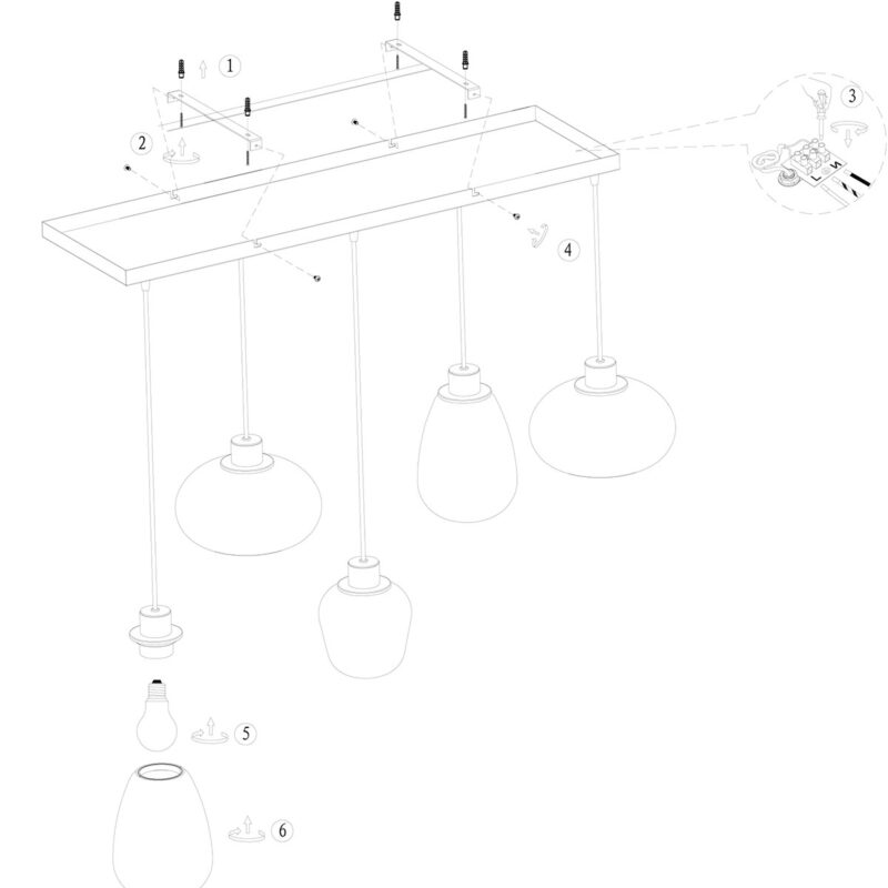 Hanglamp Reflexion 3078ZW Zwart E27 fitting 100cm breed - Afbeelding 10