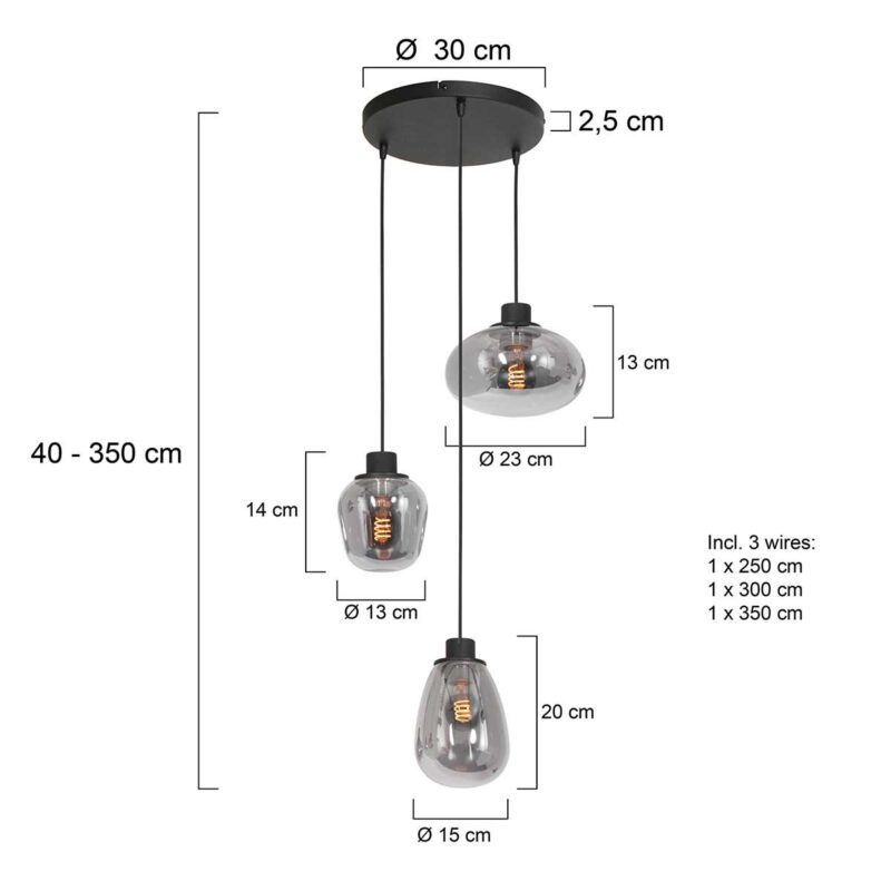 Hanglamp Reflexion 3079ZW Zwart 3 lichts E27 fitting - Afbeelding 8