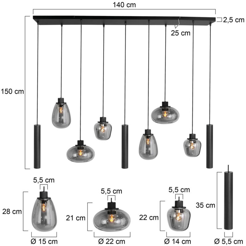 Hanglamp Reflexion 3796ZW Zwart met 3 lichtkokers GU10 - Afbeelding 7