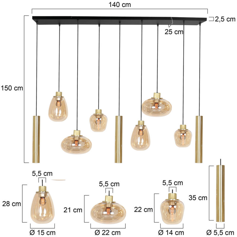 Hanglamp Reflexion 3797ME Messing met 3 lichtkokers GU10 - Afbeelding 8