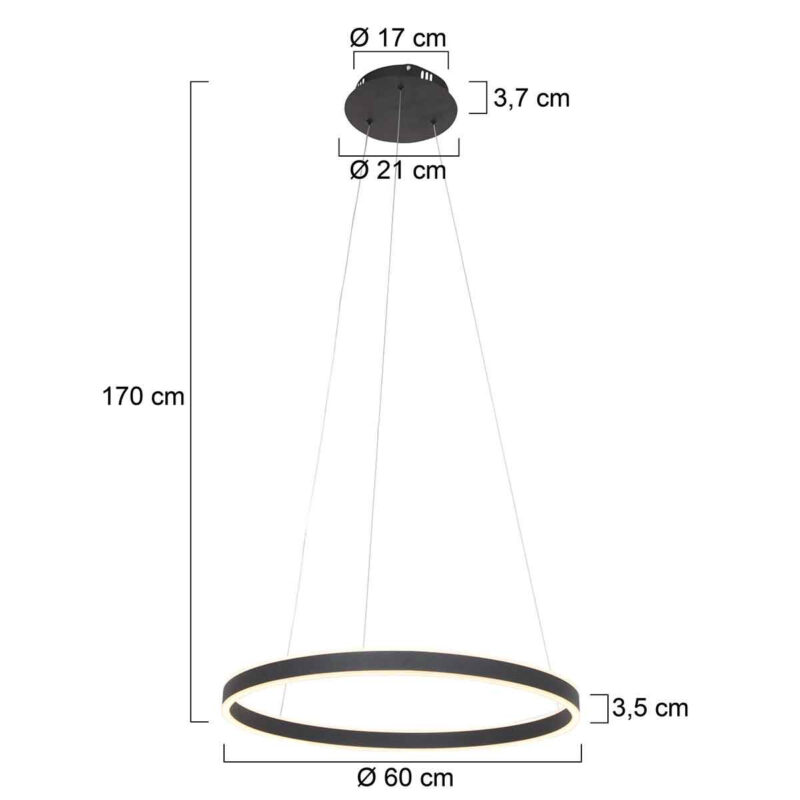 Hanglamp Ringlux 3502ZW Zwart 60cm - Afbeelding 7