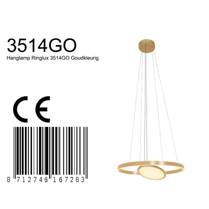 Hanglamp Ringlux 3514GO Goud 60cm met binnenplaat - Afbeelding 9