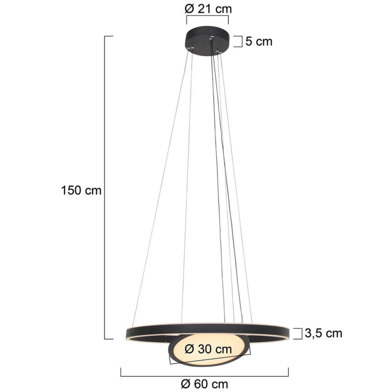 Hanglamp Ringlux 3514ZW Zwart 60cm met binnenplaat - Afbeelding 8