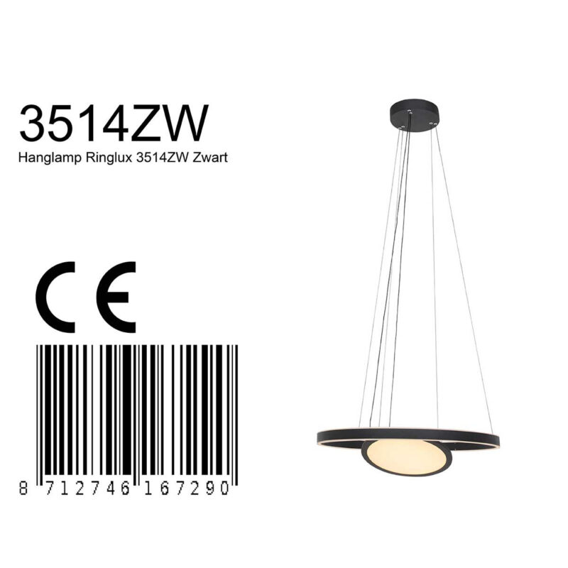 Hanglamp Ringlux 3514ZW Zwart 60cm met binnenplaat - Afbeelding 9
