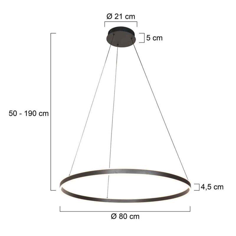 Hanglamp Ringlux 3675ZW Zwart rond 80cm 5400 Lumen - Afbeelding 7