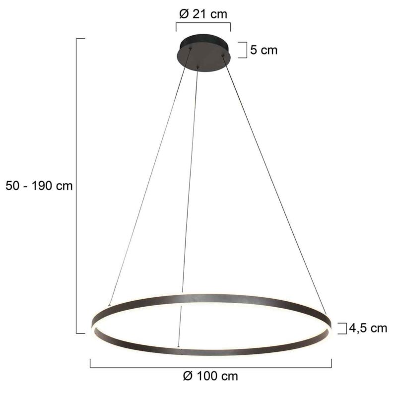 Hanglamp Ringlux 3676ZW Zwart rond 100cm 7200 Lumen - Afbeelding 7