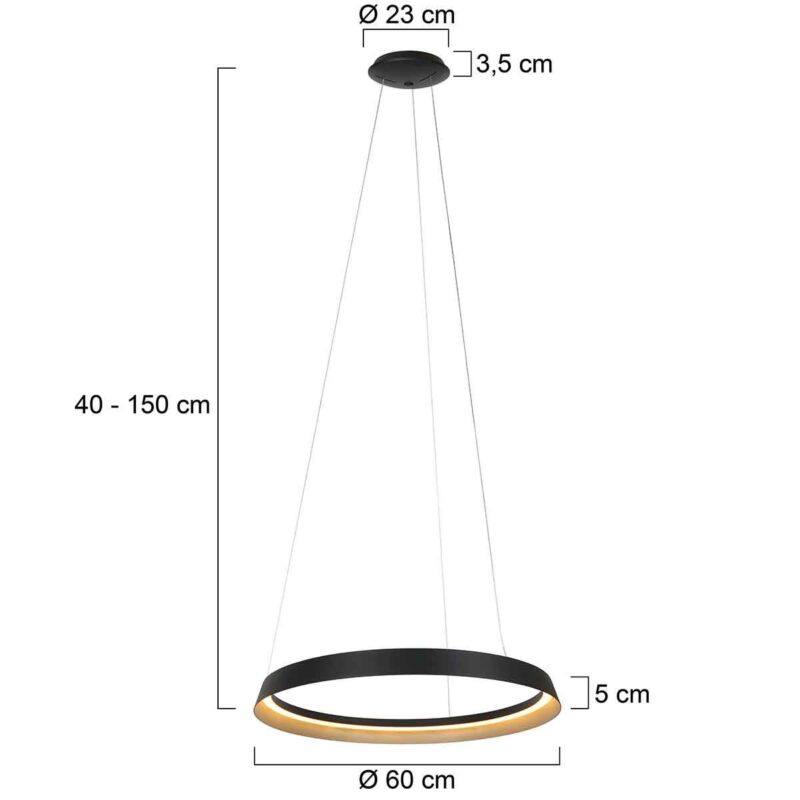 Hanglamp Ringlux 3692ZW Zwart Ø60 4000 Lumen - Afbeelding 7