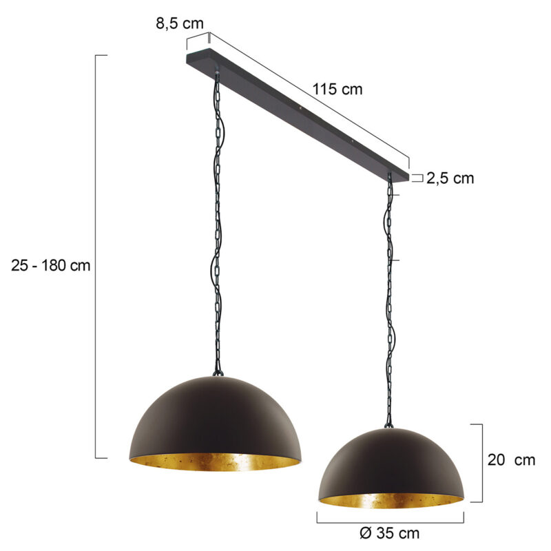 Hanglamp Semicirkel 2556ZW Zwart 2 lichts met E27 fitting - Afbeelding 8