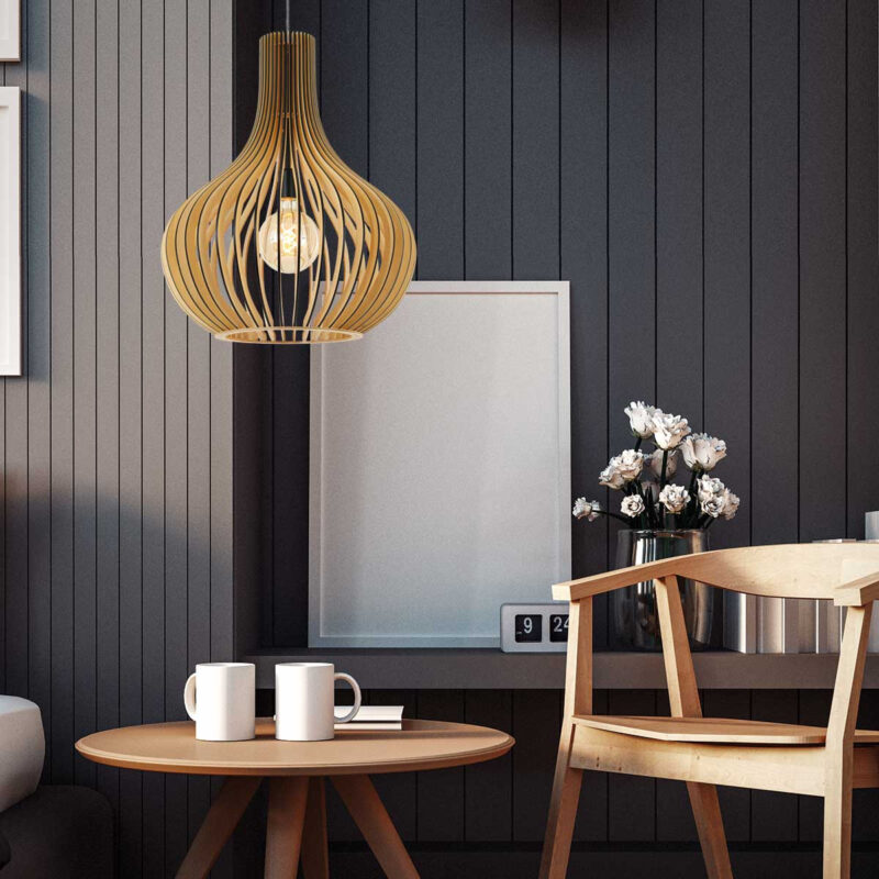 Hanglamp Smukt 2697BE Blank hout met E27 fitting - Afbeelding 3