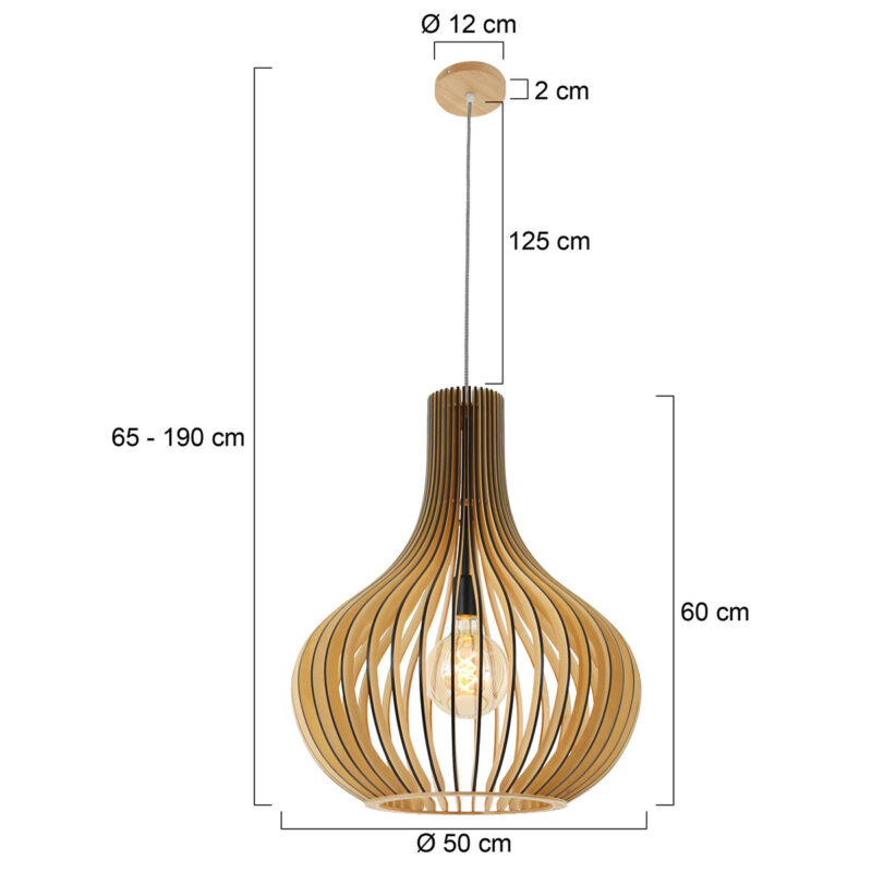 Hanglamp Smukt 2697BE Blank hout met E27 fitting - Afbeelding 8