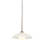 Eettafellamp met witte kap en roestvrij stalen arm, modern design voor sfeervolle verlichting.