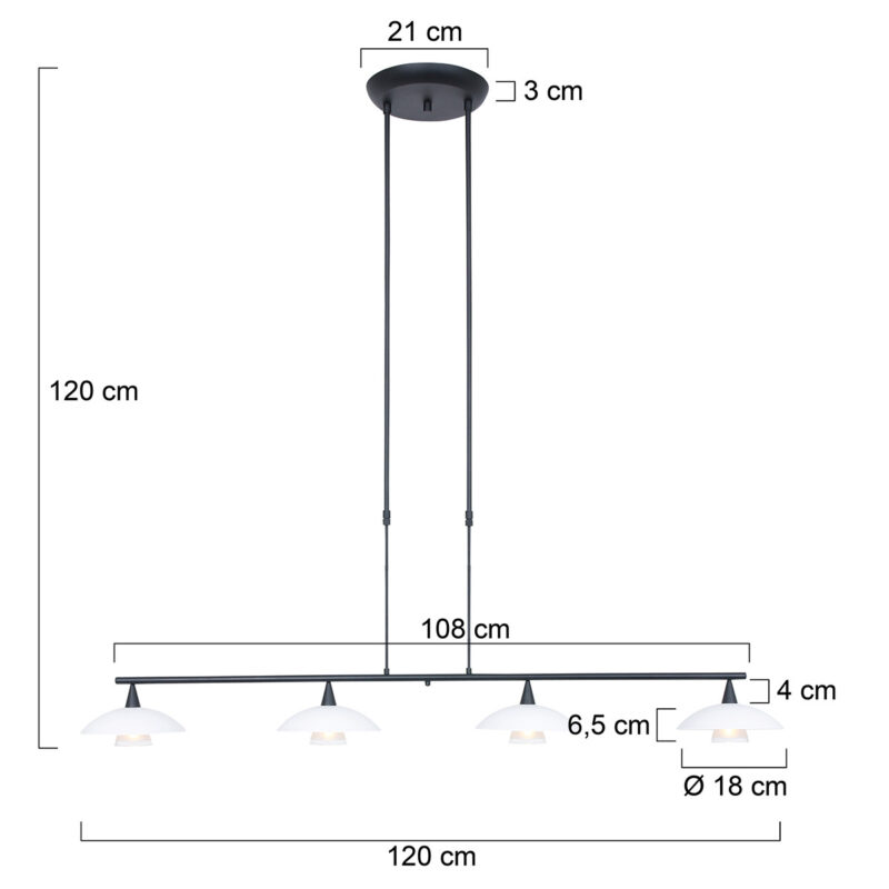 Hanglamp Tallerken 2658ZW Zwart 4 lichts - Afbeelding 7
