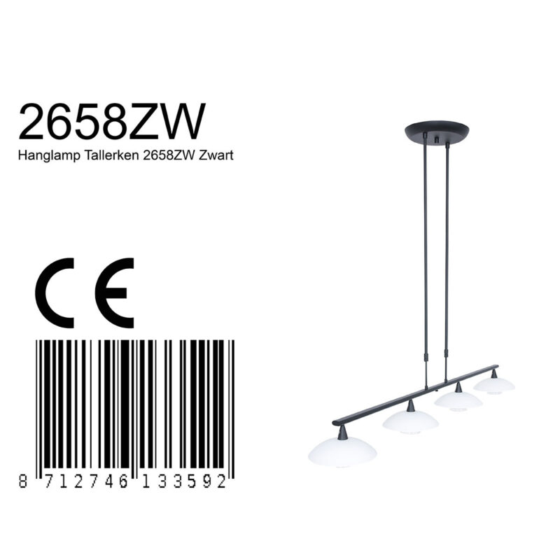 Hanglamp Tallerken 2658ZW Zwart 4 lichts - Afbeelding 8