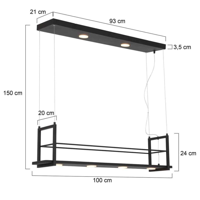 Hanglamp Tor 3298ZW Zwart dimbaar en in hoogte instelbaar - Afbeelding 6