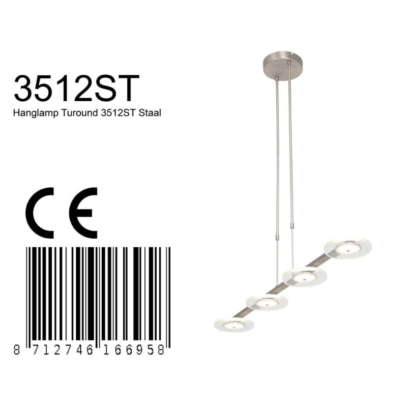 Hanglamp Turound 3512ST Staal 4-lichts - Afbeelding 8