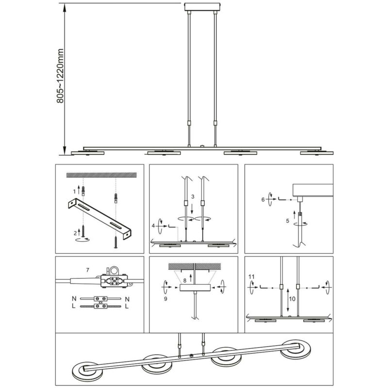 Hanglamp Turound 3512ZW Zwart 4-lichts - Afbeelding 9
