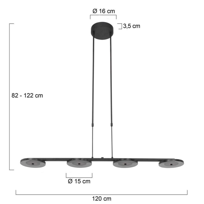 Hanglamp Turound 3512ZW Zwart 4-lichts - Afbeelding 7