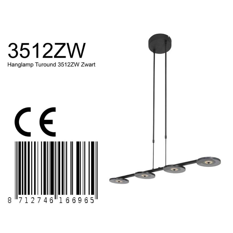 Hanglamp Turound 3512ZW Zwart 4-lichts - Afbeelding 8