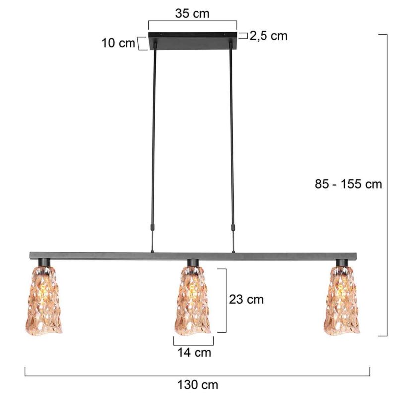 Hanglamp Vidrio 3832ZW amber geel glas - Afbeelding 6