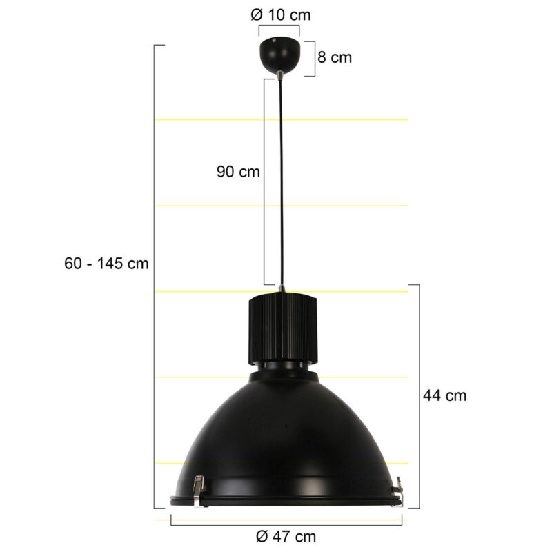 Hanglamp Warbier 7277ZW Zwart rond 47cm Industrieel - Afbeelding 8
