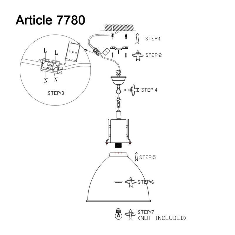 Industriële zwarte hanglamp 7780ZW Espen rond 42cm - Afbeelding 9